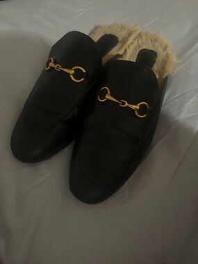 Black Fur Mules